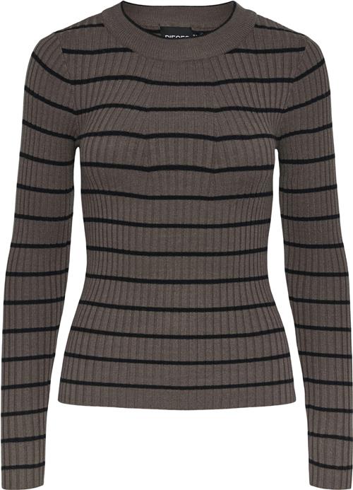 Se Pieces Pccrista LS Oneck Knit Noos BC Kvinde Morel/black Narrow Sweaters Str S - hos Magasin ved Magasin