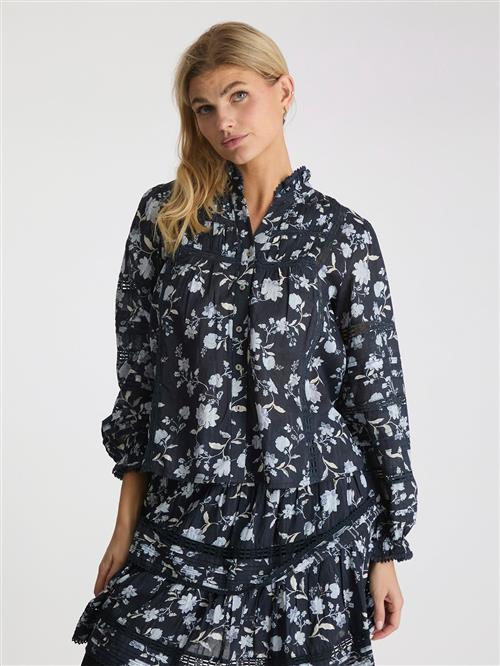 Neo Noir Lyla Night Flower Blouse Kvinde Navy Langærmede Bluser Str 40 - hos Magasin