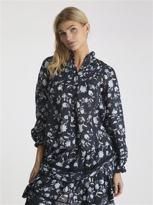 Neo Noir Lyla Night Flower Blouse Kvinde Navy Langærmede Bluser Str 34 - hos Magasin