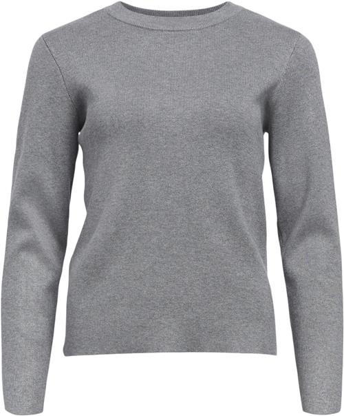 Se Object Objester SLI L/S Knit Pullover Noos Kvinde Medium Grey Melange/col Toppe Slim Fit Str L - hos Magasin ved Magasin