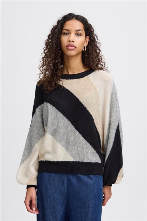 ICHI Ihkamara LS Short2 Kvinde Black Striped Sweaters Str S - hos Magasin