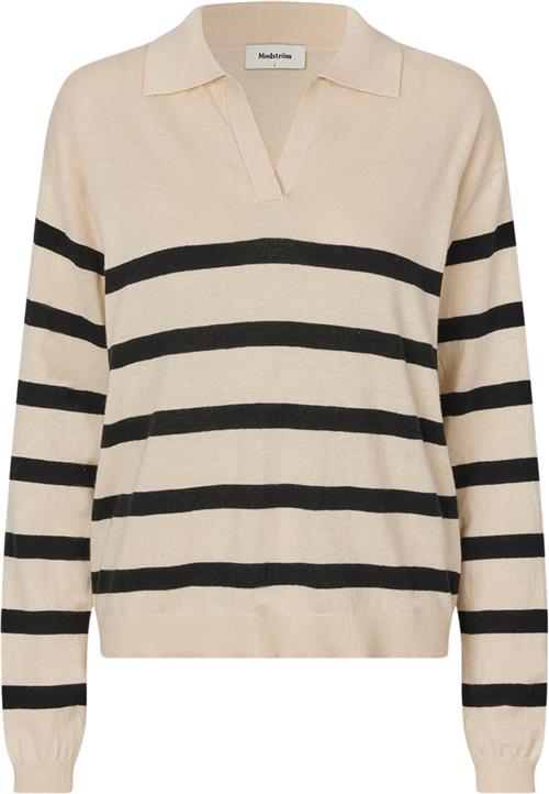 Modström Ivorymd Stripe Vneck Kvinde Black Summer Sand Stripe Sweaters Str S - hos Magasin