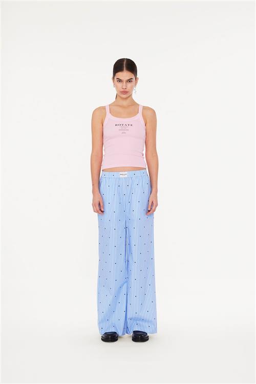 ROTATE Birger Christensen Highwaisted Pants Kvinde Blue Logo Stripe + Serenity Comb. Bukser Med Brede Ben Str XS - hos Magasin