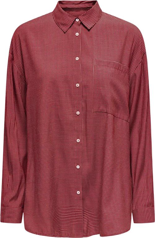 ONLY Onlmaggie L/S Check Shirt WVN Kvinde Racing Red/white Langærmede Skjorter Str S - hos Magasin