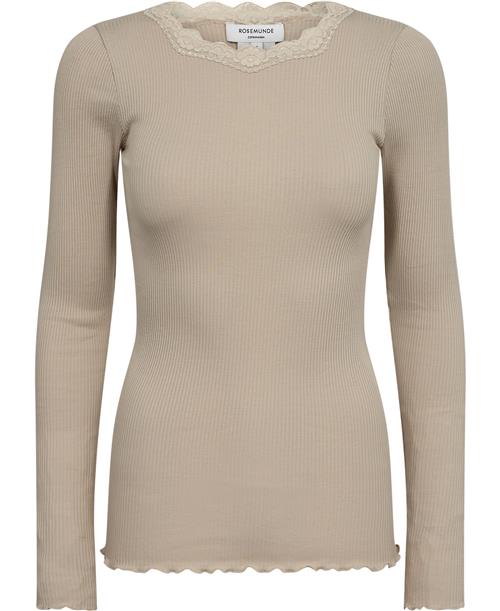 Rosemunde Organic Tshirt w/ Lace Kvinde Silver Lining Kortærmede T-shirts Str XL - Bomuld hos Magasin