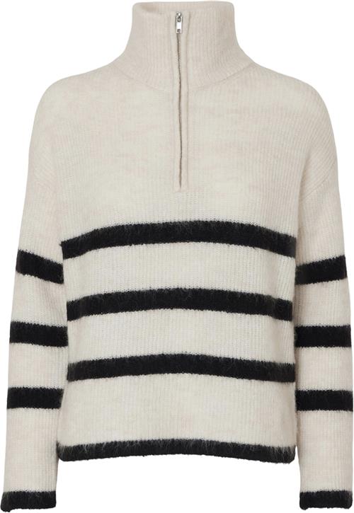 Selected Femme Slfmaline LS Knit Half ZIP Noos Kvinde Birch/black Rullekraver Str XS - hos Magasin