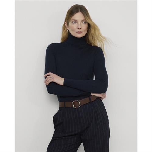 Se Lauren Ralph Lauren Modal Silk Nylonls Sweater Kvinde Lauren Navy Rullekraver Str XL - hos Magasin ved Magasin