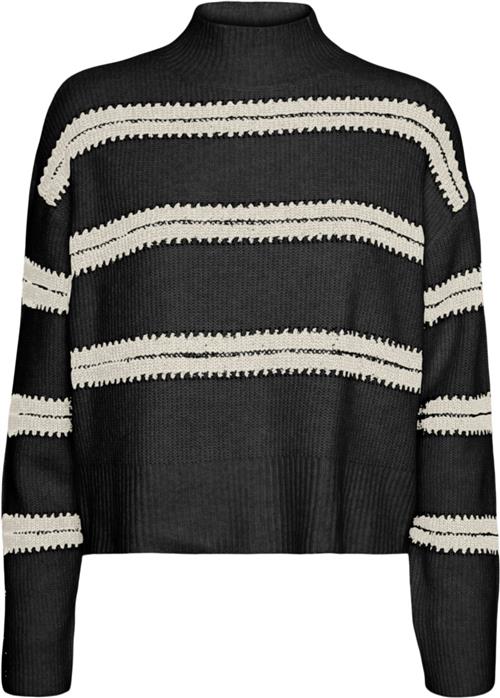 Vero Moda Vmdazzle LS Highneck Pullover GA BO Kvinde Black/w. Birch Sweaters Str L - hos Magasin