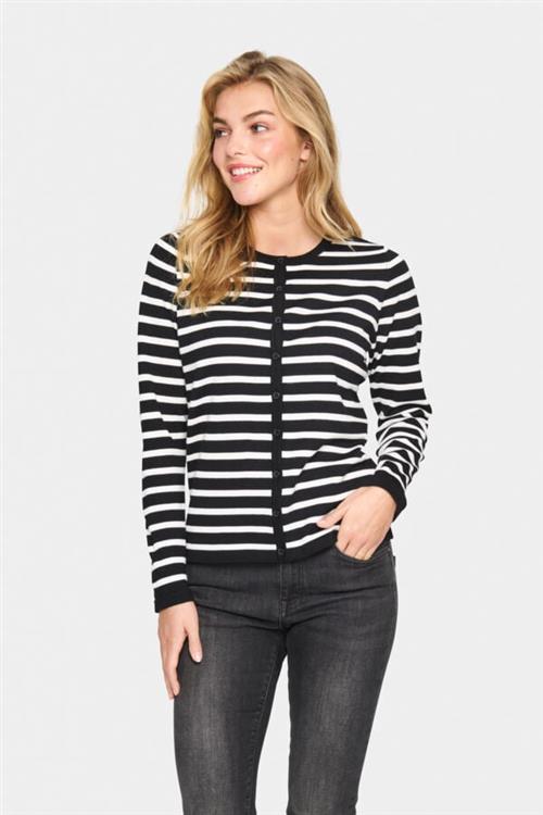 Saint Tropez Milasz Striped Cardigan Kvinde Black Mila Stripe Cardigans Regular Fit Str S - hos Magasin