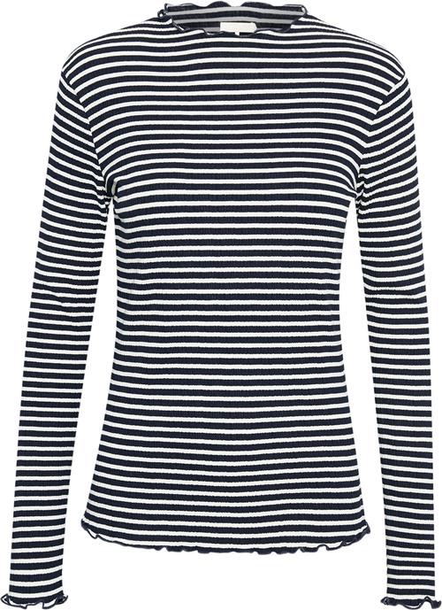 Karen by Simonsen Candacekb Stripe LS Kvinde Night Sky/egret Stripe Langærmede T-shirts Slim Fit Str XS - hos Magasin