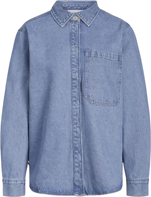 JJXX Jxjama RLX LS Overshirt AW DNM SN Kvinde Medium Blue Denim Langærmede Skjorter Relaxed Fit Str S - Denim hos Magasin