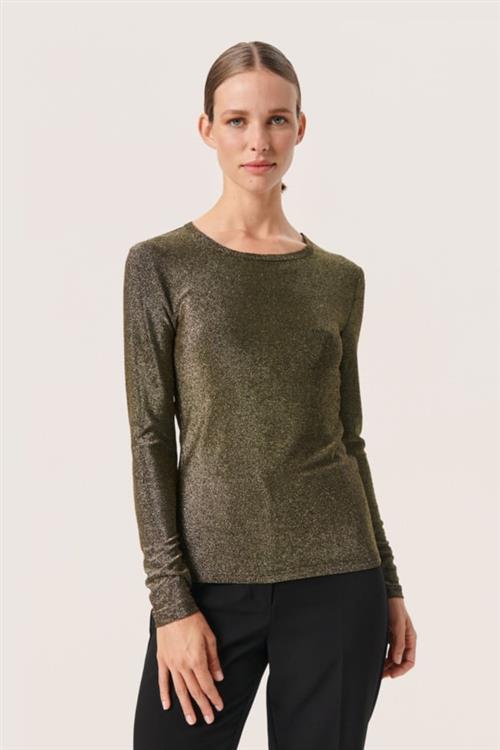 Soaked in Luxury Slskylara Round Neck LS Kvinde Gold Langærmede T-shirts Slim Fit Str S - hos Magasin