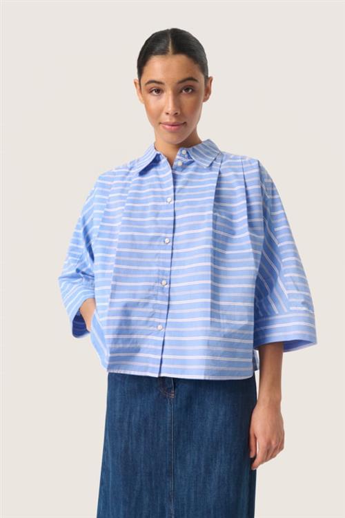 Soaked in Luxury Slmerona Shirt Kvinde Blue And White Stripe Kortærmede Skjorter Str XS - hos Magasin