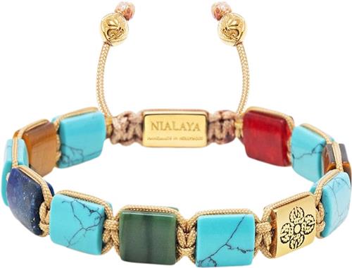 Nialaya The Dorje Flatbead Collection Turquoise, Blue Lapis, Red Jade, Brown XL - Armbånd hos Magasin