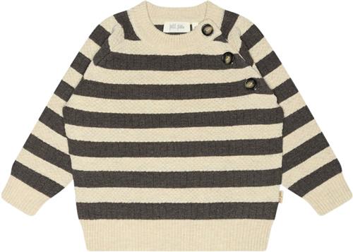 PETIT PIAO Oneck Knit Light Sweater Kvinde Dark Oak/off Whit Cardigans Str 86 cm - Bomuld hos Magasin