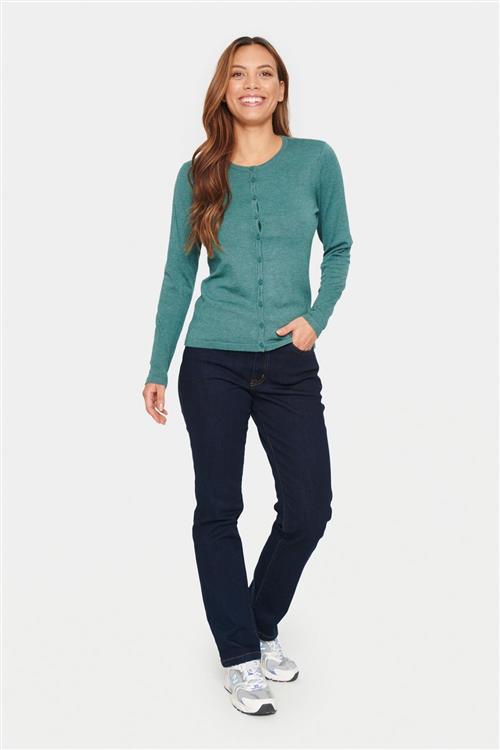 Saint Tropez A8661, Milasz Rneck Cardigan Kvinde Sagebrush Green Melange Cardigans Classic Fit Str XS - hos Magasin