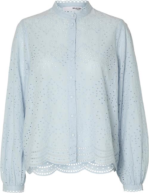 Selected Femme Slftatiana L/S Embr Shirt Noos Kvinde Blå Langærmede Skjorter Regular Fit Str 40 - hos Magasin