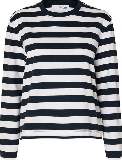 Selected Femme Slfessential LS Striped Boxy TEE NO Kvinde Dark Sapphire/bright White - Wide Langærmede T-shirts Str XS - hos Magasin