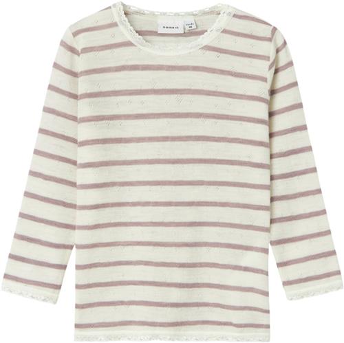 Se Name It Nmfwang Wool Needle LS TOP Noos Str 98 - Snow White/purple Dove Bluser hos Magasin ved Magasin