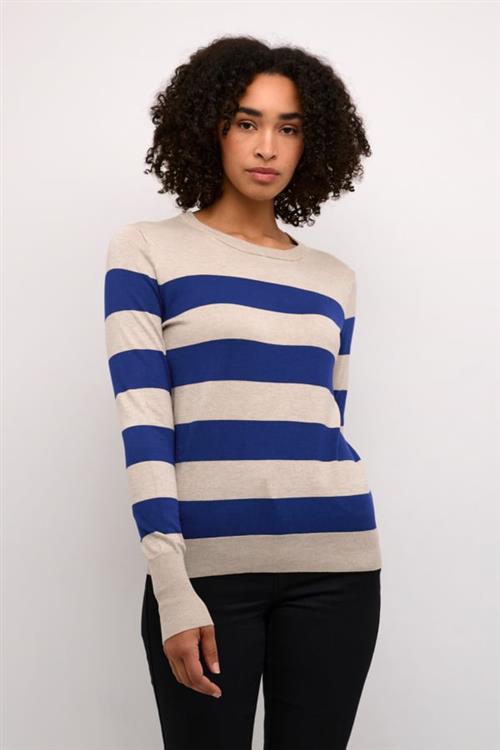 Kaffe Kalizza Striped Knit Pullover Kvinde Blue/feather Gray Mel. Stripe Langærmede Bluser Str S - hos Magasin