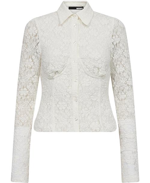 ROTATE Birger Christensen Lace Fitted Shirt Kvinde Bright White Langærmede Bluser Str 40 - hos Magasin