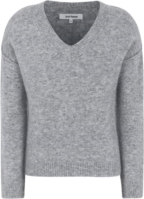 Se Soft Rebels Srallison Vneck Knit Kvinde Medium Grey Melange Sweaters Str S - Uld hos Magasin ved Magasin