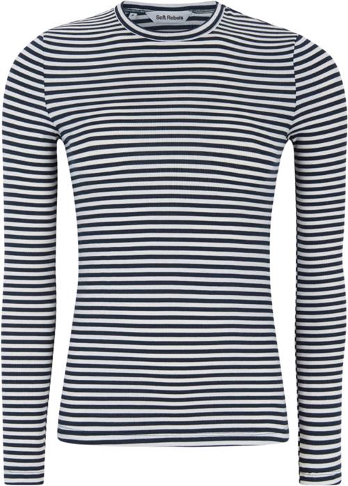 Se Soft Rebels Srfenja Stripe Oneck Top Kvinde Total Eclipse Langærmede T-shirts Slim Fit Str XS - hos Magasin ved Magasin