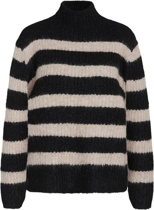 Bruuns Bazaar Syringabbtika Knit Kvinde Black/beige Strip Sweaters Str S - Akryl hos Magasin