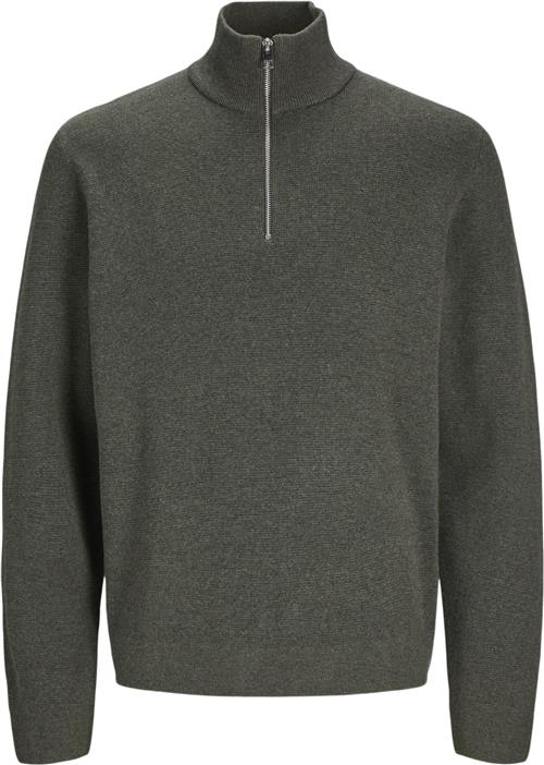 Se Jack & Jones Jprblamilano Stitch Knit Half ZIP S Mand Peat/melange Turtlenecks Relaxed Fit Str S - hos Magasin ved Magasin