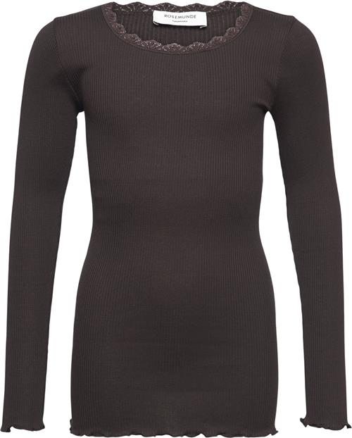 Se Rosemunde Silk Tshirt w/ Lace Str 8 - Dark Espresso Langærmede T-shirts hos Magasin ved Magasin