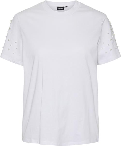 Pieces Pcrine SS Printed Tshirt BC Kvinde Bright White/pearl On Sleeve Kortærmede T-shirts Regular Fit Str XS - Bomuld hos Magasin