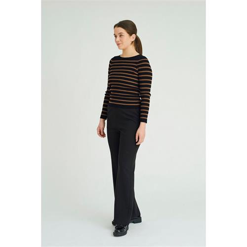 A-VIEW Lana rib Stripe Blouse Kvinde Black/brown Sweaters Str S - hos Magasin