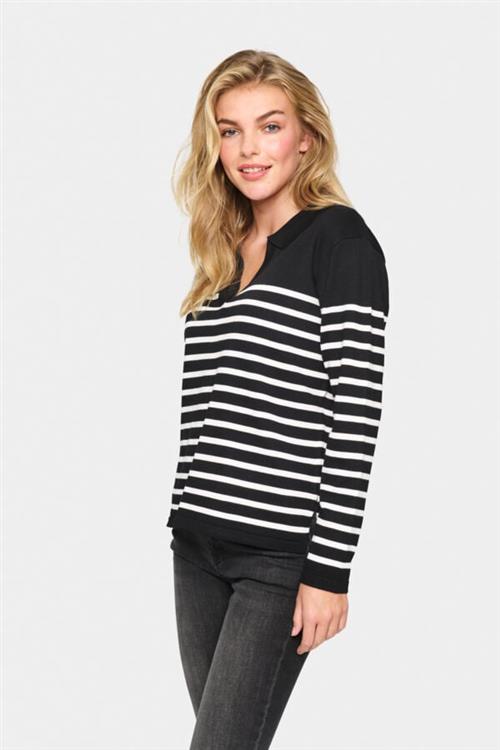 Se Saint Tropez Milasz Striped Polo Pullover Kvinde Black Mila Stripe Sweaters Loose Fit Str L - hos Magasin ved Magasin