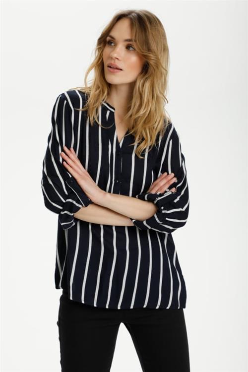 Kaffe Kastridy Blouse Kvinde Midnight Marine/chalk Langærmede Bluser Str 46 - hos Magasin