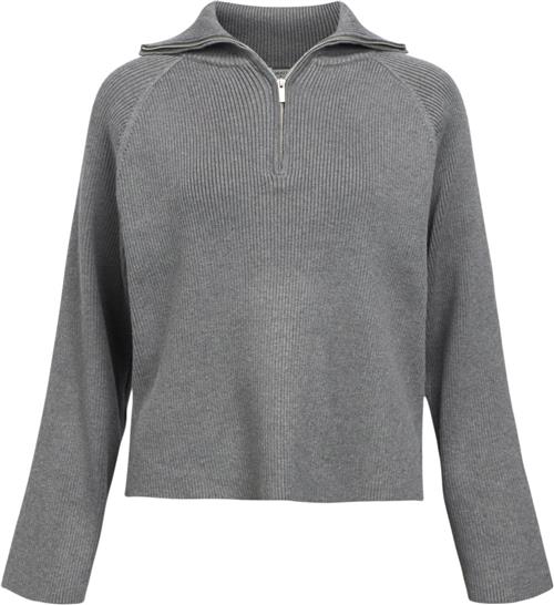 Object Objelly RE L/S ZIP Knit Pullover DI Kvinde Medium Grey Melange Toppe Str L - hos Magasin