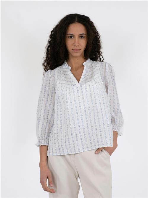 Se Neo Noir Carlie Flower Stripe Blouse Kvinde Blue Langærmede Bluser Str 40 - hos Magasin ved Magasin