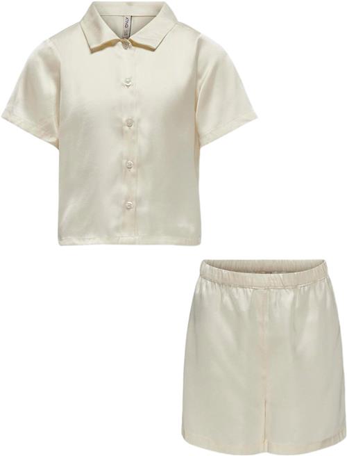 ONLY Kogsarah Short Satin Nightwear SET Str 152 - Birch Nattøj hos Magasin