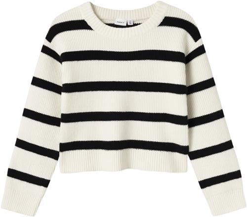 Se Name It Nkfnilla LS Short Knit Str 134/140 - Jet Stream/w. Black Stripes Strik hos Magasin ved Magasin