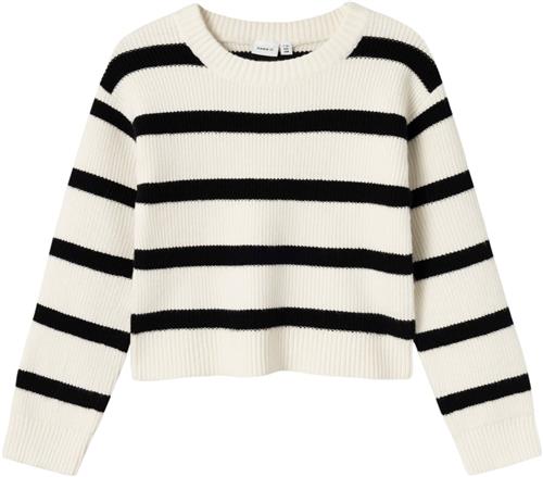 Se Name It Nkfnilla LS Short Knit Str 122/128 - Jet Stream/w. Black Stripes Strik hos Magasin ved Magasin