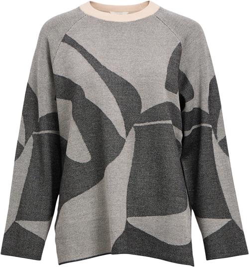 Se Object Objsif LO L/S Knit Pullover DIV Kvinde Medium Grey Melange/dgm Graphic Toppe Str S - hos Magasin ved Magasin