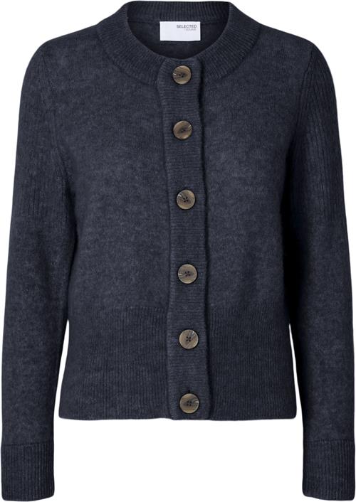 Se Selected Femme Slfsia RAS LS Knit Cardigan Noos Kvinde Dark Sapphire/melange Cardigans Regular Fit Str M - hos Magasin ved Magasin