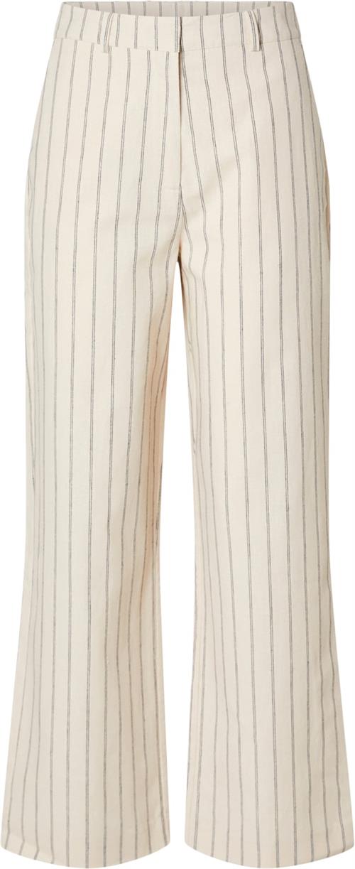 Se Selected Femme Slfhilda HW Wide Pant PIN Stripe Kvinde Sandshell/pin Stripe Bukser Med Brede Ben Str 40 - hos Magasin ved Magasin