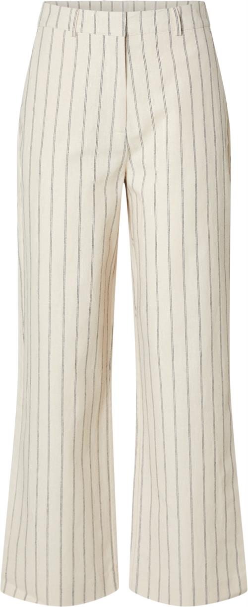 Selected Femme Slfhilda HW Wide Pant PIN Stripe Kvinde Sandshell/pin Stripe Bukser Med Brede Ben Str 34 - hos Magasin