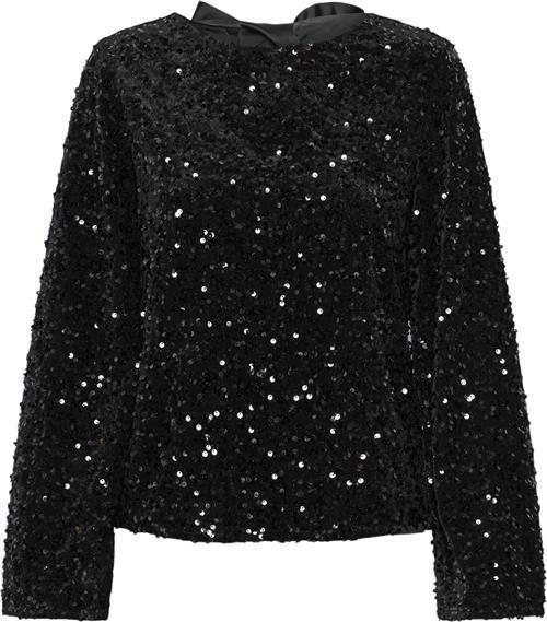 Pieces Pckam LS Deep Back BOW TOP BC Kvinde Striber/tern Toppe Relaxed Fit Str M - Polyester hos Magasin