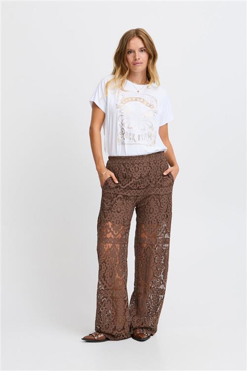 Sorbet Sbceleste Lace Pant Kvinde Chocolate Brown Bukser Med Brede Ben Str M/L - hos Magasin