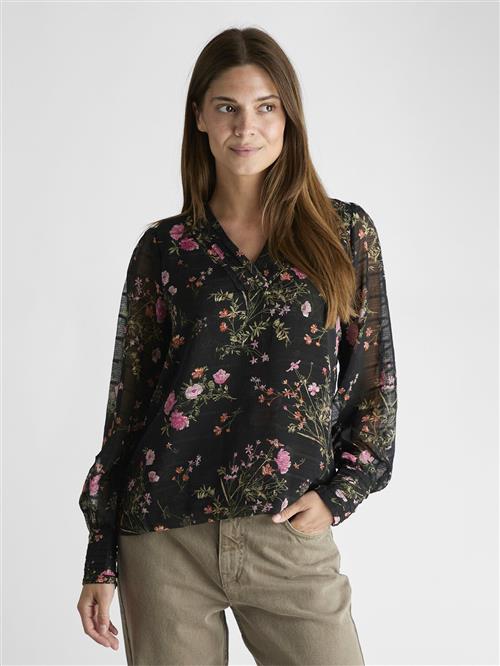 Neo Noir Mahra Flower Print Blouse Kvinde Black Langærmede Bluser Str 44 - hos Magasin