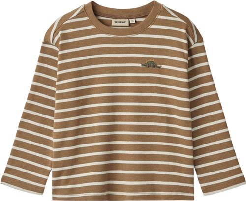 Wheat Langærmet Tshirt Malthe Str 128/8y - Caramel Stripe Langærmede T-shirts Bomuld hos Magasin