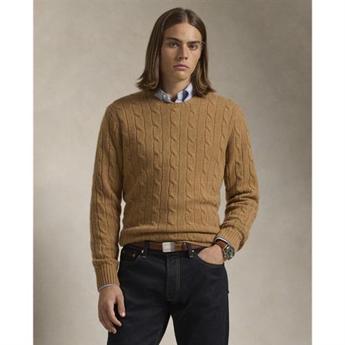 Polo Ralph Lauren 2/12 Cashmere Sfalsl-swt Mand Brown Sugar Melange Sweaters Str M Cashmere - hos Magasin