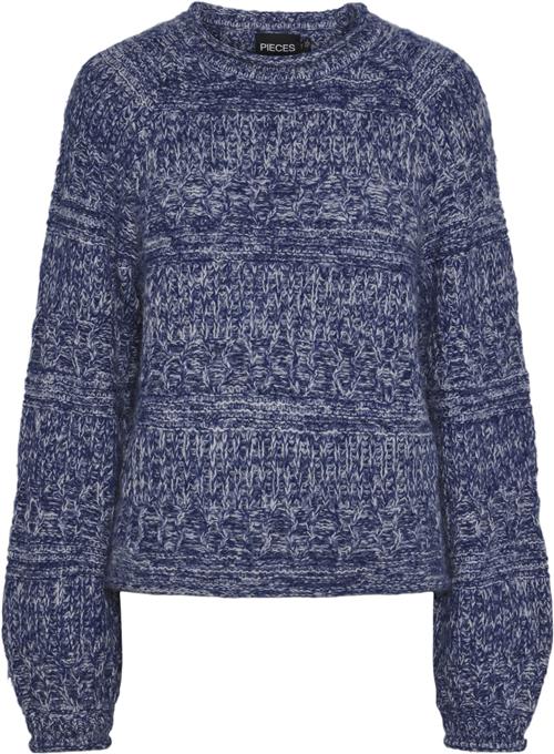 Pieces Pcnuella LS Oneck Knit BC Kvinde Bellwether Blue/cdan Yarn Mixed Sweaters Str M - hos Magasin