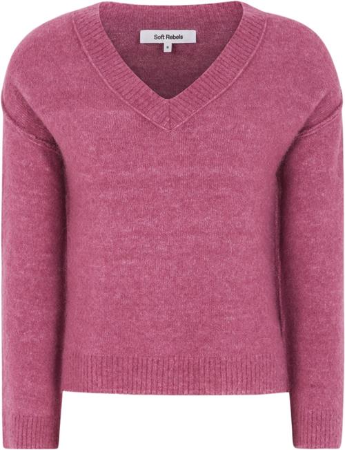 Soft Rebels Srallison Vneck Knit Kvinde Rose Wine Melange Sweaters Str S - Uld hos Magasin